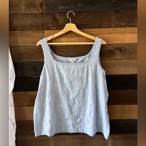 Y2K Light Blue Avenue Chainstitch Embroidered Floral Tank Top Size 22 / 24